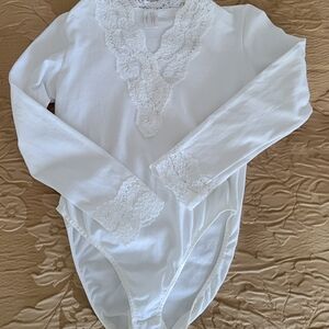 White Lace Trim Bodysuit